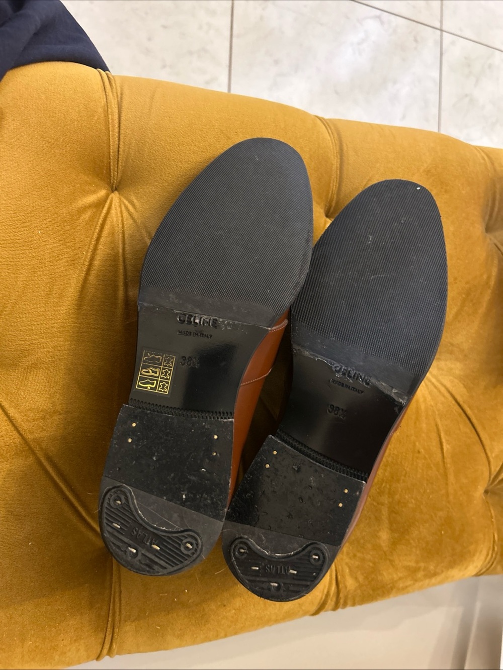 Celine Brown Leather Penny Loafers with Gold Logo Hardware - Picture 2 of 6